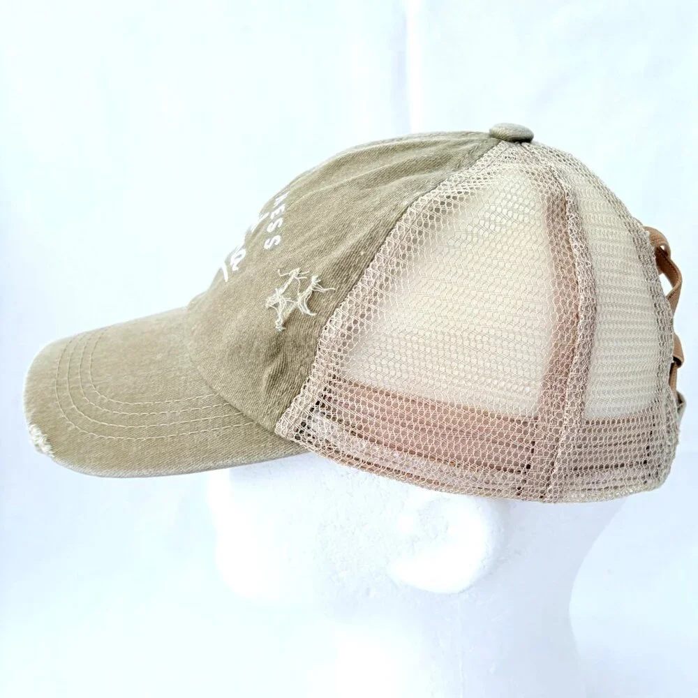 Don' Mess‎ With Mama Tan Strapback Criss Cross Ponytail Baseball Cap Hat